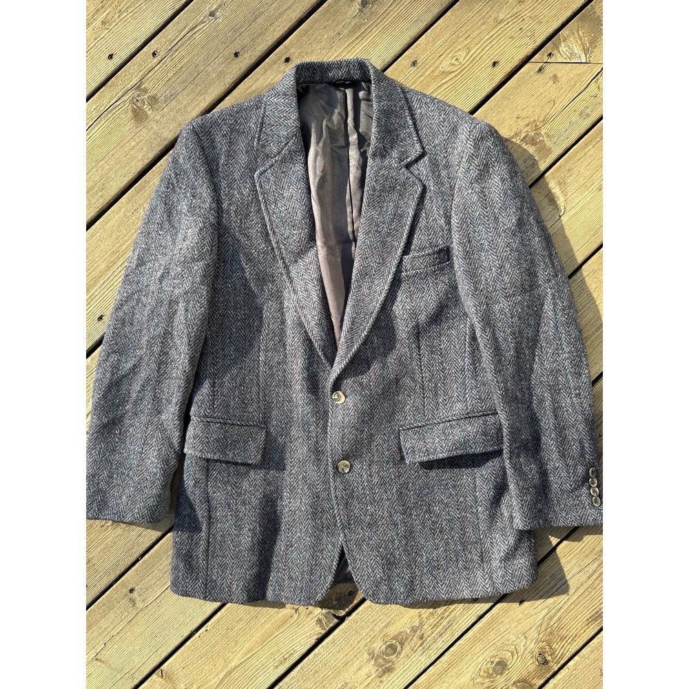 Vintage Harris Tweed Herringbone Blazer 44R USA Made Wool Sport Coat